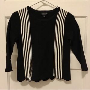 Topshop 3/4 sleeve scalloped striped shirt